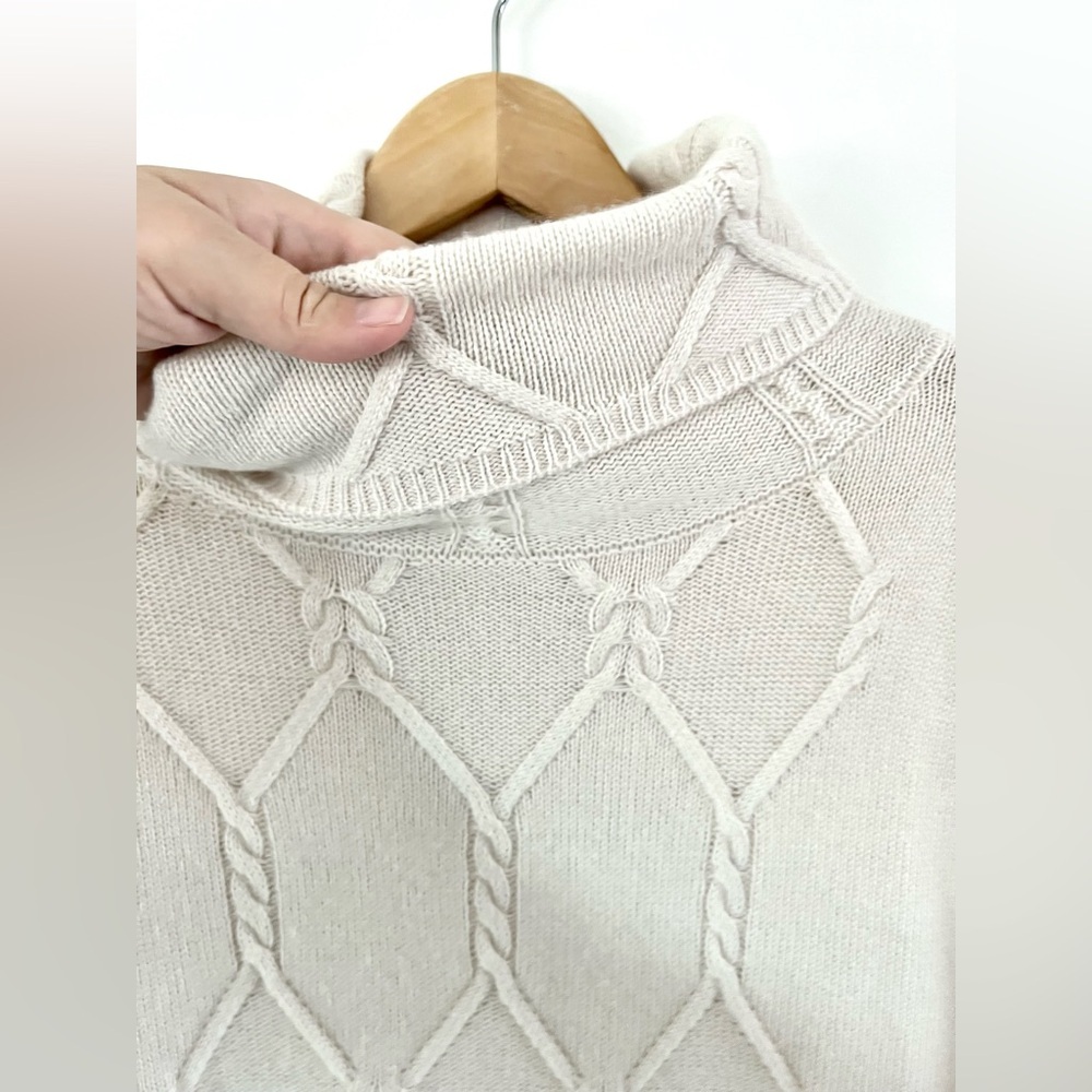 Elena Miro Cream Cable Knit Wool Fold Over Turtleneck Sweater Size‎ XS - Picture 4 of 14